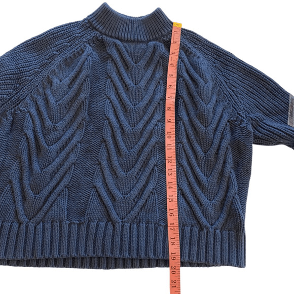 J. Crew Cable-Knit Mockneck Sweater Size XS Navy Blue 100% Cotton Fisherman Swea - Picture 5 of 5